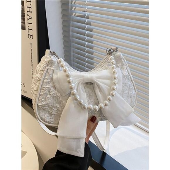 Bow Pearl Chain Crossbody Bag - Picture 1 of 7